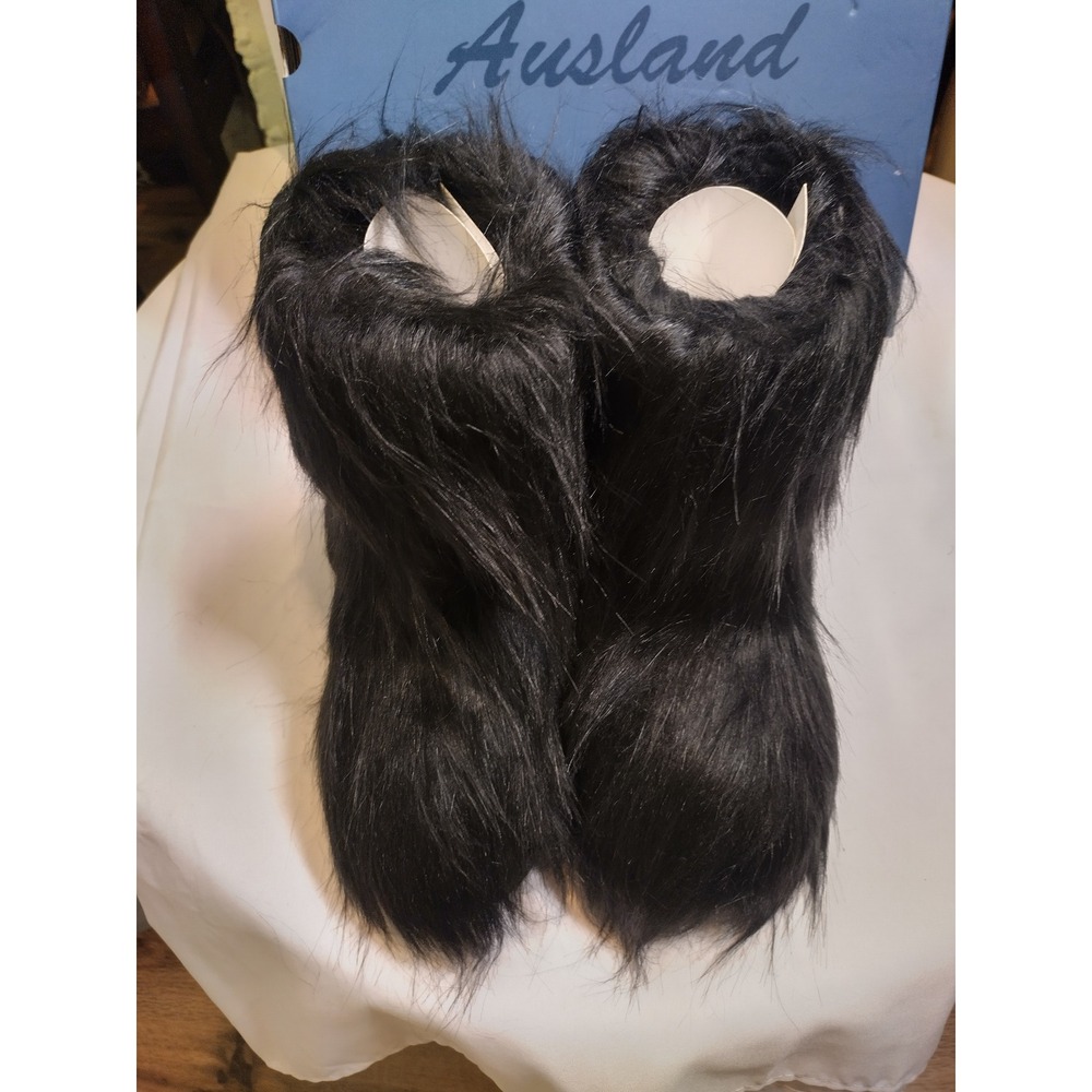 Ausland Black Faux Fur Mid-Calf Boots Womens 6.5 Shaggy Winter Snow Boots 9368